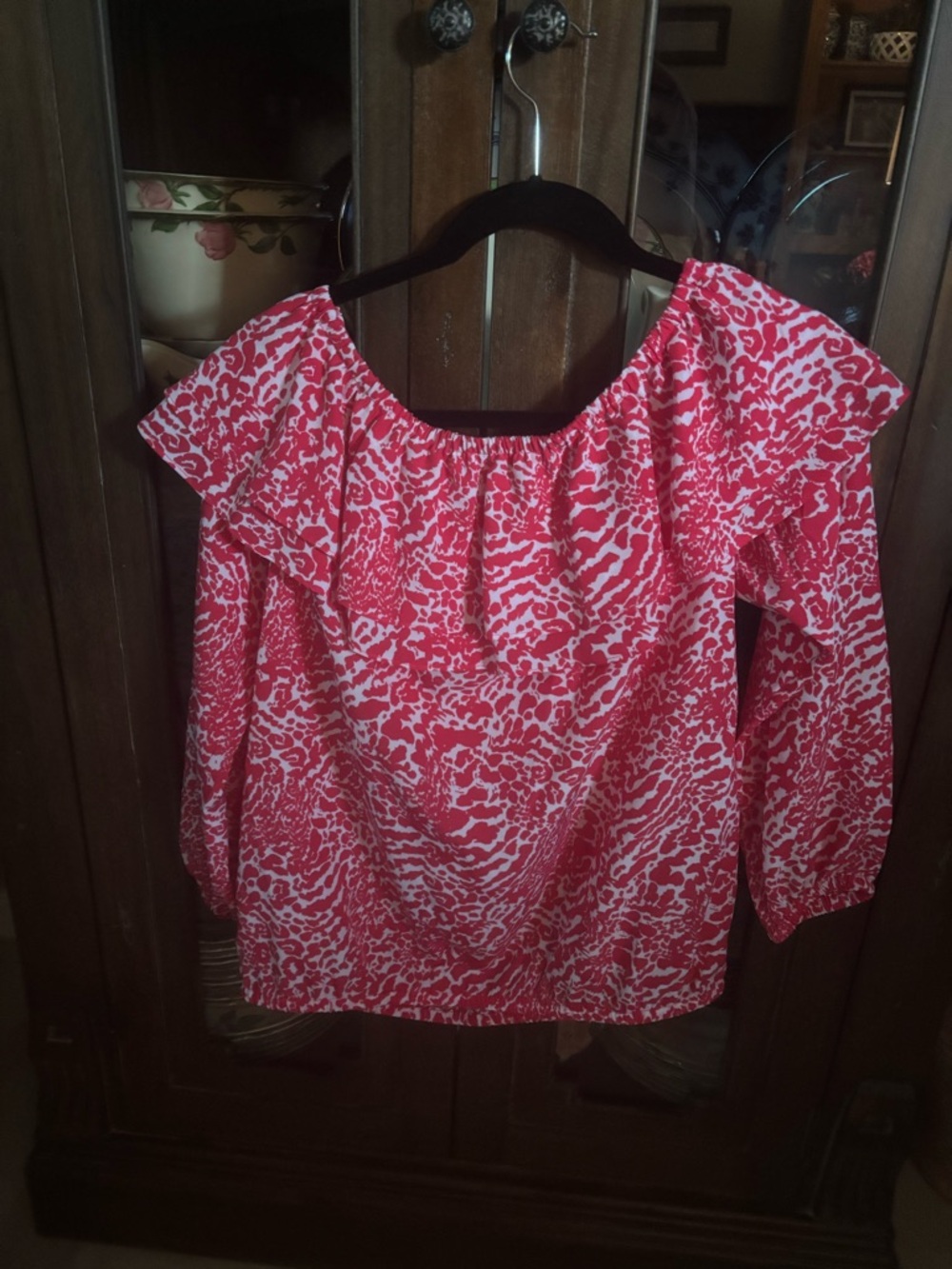 Michael Kors Pink and White Off-Shoulder Printed Blouse